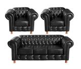 Um Sofá de 3 Lugares 2,30 e Duas Poltronas Chesterfield LUIZ XV - Corano Preto / Sala, Recepção
