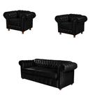 Um Sofá Três Lugares + Duas Poltronas Chesterfield Luís Xv Corano - Preto
