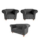 Uma Namoradeira + Duas Poltronas Chesterfield Capitonê Luis XV Suede - Cinza Chumbo / Decoração, Recepção, Salas de Tv