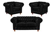 Uma Namoradeira + Duas Poltronas Chesterfield Luiz XV Corano - Preto