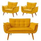 Uma Namoradeira + Duas Poltronas Chesterfield Luxo Opala - SUEDE AMARELO - SALA/RECEPÇÃO/ESCRITÓRIO