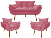 Uma Namoradeira + Duas Poltronas Chesterfield Luxo Opala - SUEDE ROSA /RECEPÇÃO/ESCRITÓRIO
