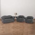 Uma Namoradeira + Duas Poltronas Chesterfield Merlô Suede Cinza Chumbo / Decoração, Barbearia, Sala, Recepção