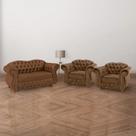 Uma Namoradeira + Duas Poltronas Chesterfield Merlô Suede - Marrom / Decoração, barbearia, sala, recepção