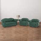 Uma Namoradeira + Duas Poltronas Chesterfield Merlô Suede - Verde Musgo / Decoração, Barbearia, Sala, Recepção