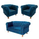 Uma Namoradeira + Duas Poltronas Duque Suede Azul Marinho Uma Namoradeira + Duas Poltronas Duque Suede Azul Marinho