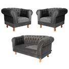 Uma Namoradeira + Duas Poltronas Duque Suede - Cinza Chumbo Uma Namoradeira + Duas Poltronas Duque Suede - Cinza Chumbo