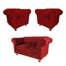 Uma Namoradeira + Duas Poltronas Luiz XV Suede - Vermelho