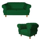 Uma Namoradeira Elisabeth Capitonê + Uma Poltrona Suede - Verde Bandeira / Sala, Recepção