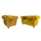 Uma Namoradeira + Uma Poltrona Chesterfield Capitone Luis XV Suede - Amarelo / decoração, sala tv estar, recepção Uma Namoradeira + Uma Poltrona Chesterfield Capitone Luis XV Suede - Amarelo / decoração, sala tv estar, recepção