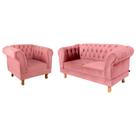Uma Namoradeira + Uma Poltrona Chesterfield Capitone - Suede Rosa / Decorativa, Sala de tv, Recepção