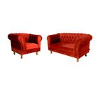 Uma Namoradeira + Uma Poltrona Chesterfield Capitone - Suede Vermelho / Decorativa, Sala de tv, Recepção