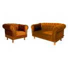 Uma Namoradeira + Uma Poltrona Chesterfield Capitone - Veludo Terra Cota / Decorativa, Sala de tv, Recepção