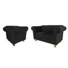 Uma Namoradeira + Uma Poltrona Luis XV Chesterfield Capitone - Suede PRETO / Decorativa / Sala, Tv, Estar, Recepção