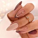 Unhas postiças autocolantes HPYFOI formato amêndoa dourado com glitter, 24 peças
