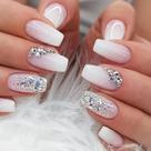 Unhas Postiças Curtas Brilhantes Estilo Francês Rosa E Branco, 24 Peças Com Strass, Reutilizáveis.
