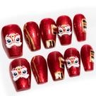 Unhas Postiças Curtas Coffin Artesanais Sun&Beam Vermelho com Glitter 10 Unidades