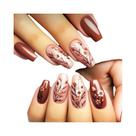 Unhas Postiças De Moda Outono Inverno, Comprimento Médio, 24 Peças, Pontas Com Folhas De Bordo,