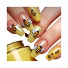 Unhas Postiças Médias Longas Com Design Floral De Cogumelo E Abelha, 24 Peças, Pontas Quadradas Em