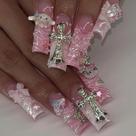 Unhas Postiças Rosa Claro Com Laço, 24 Peças, Estilo Francês Y2K, Formato Caixão Longo, Desenho