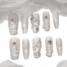 Unhas Postiças Sun&Beam Longas Coffin com Glitter Prateado e Flocos de Neve