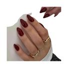 Unhas Postiças Vermelho Vinho Curtas Em Formato Amêndoa 24 Peças De Alta Saturação Estilo Coreano