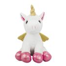 Unicórnio Branco Detalhes Rosa Sentado 18cm - Pelúcia
