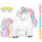 Unicórnio pequeno Piñata Harrycle com bastão e olhos vendados para meninas