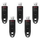 Unidade flash USB SanDisk Ultra 128GB, pacote com 5 USB 3.0, preta