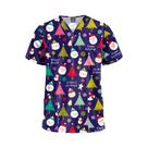 Uniforme Médico Feminino E Masculino Com Estampa De Natal, Decote Em V, Manga Curta E Bolsos Para