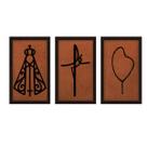 Universo do MDF Trio de Quadros Religiosos em MDF, Nossa Senhora Fé e Terço, 40x20 cm, Preto com Marrom, Decoração Espir