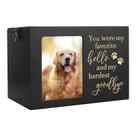 Urna de cremação para animais de estimação preta de madeira com moldura para fotos 16x11x11cm