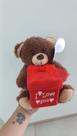 Urso Caco Marrom de Pelúcia 19 cm com Coração Quadrado 'I LOVE YOU' - Presente Especial