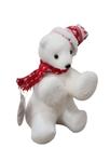 Urso de Isopor Natalino Branco 17cm com Gorro e Cachecol