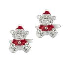 Urso de Natal Cuff Links para homens prateado com esmalte vermelho