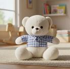 Urso De Pelúcia 40cm Bicho Pelúcia Branco Xadrez Azul
