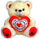 Urso De Pelúcia Com Coração Eu Te Amo Creme 30cm Com Laço