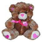 Urso De Pelúcia Com Lacinho Detalhes Coração 30Cms - Marrom