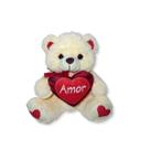 Urso De Pelúcia Creme Com Coração Amor Presente Fofo Casal