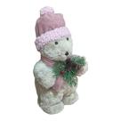 Urso Decorativo c/ Cachecol e Gorro Rosa - 14 x 15 x 30cm