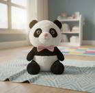 Urso Panda De Pelúcia Fofo Com Gravata Borboleta Rosa Tecido Macio e Antialérgico