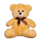 Urso Pelúcia Bege Laço Marrom 30cm Decoração Presente Luxo