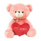 Urso Rosa Com Laço Coração Te Amo 45cm - Pelúcia Rosa