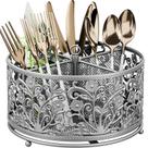 Utensil Caddy YIUKEA de metal prateado giratório de 360 com 4 compartimentos