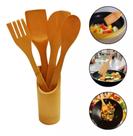 Utensílios De Bambu Pau 5pçs C/ Suporte Anti Risco Ecológico
