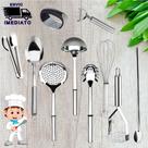 Utensílios para Cozinha Kit 10 Peças Aço Inoxidável Multiuso Jogo Colher Escumadeira Concha Pegador de Massa Fue Amassador e Descascador
