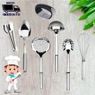Utensílios para Cozinha Kit 7 Peças Aço Inoxidável Multiuso Jogo Colher Escumadeira Concha Pegador de Massa Fue e Esmagador