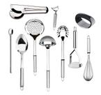 Utensílios para Cozinha Kit Completo Aço Inoxidável Multiuso Jogo Colher Escumadeira Concha Pegador de Massa Fue Amassador e Garfo Utensílios para Cozinha Kit Completo Aço Inoxidável Multiuso Jogo Colher Escumadeira Concha Pegador de Massa Fue Amassador e Garfo