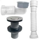 Válvula Click 30mm Abs E Sifão Pia Automatico Antiodor Antiinsetos Sanfonado Tubo de Drenagem Flexível Kit Ralo Pia ⅞ Banheiro Lavatório