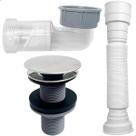 Válvula Click 30mm Abs E Sifão Pia Cuba Automatico Antiodor Antiinsetos Tubo de Drenagem Sanfonado Flexível Kit Ralo Pia ⅞ Banheiro Lavatório